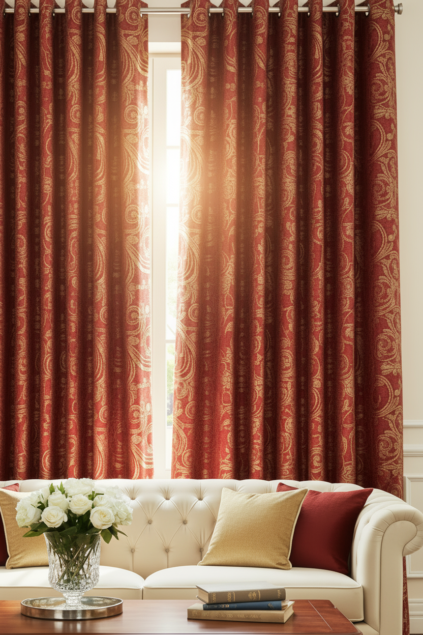 DANIELLE BURGUNDY PAISLEY MetallicJacquard Print Grommet Panel Curtain