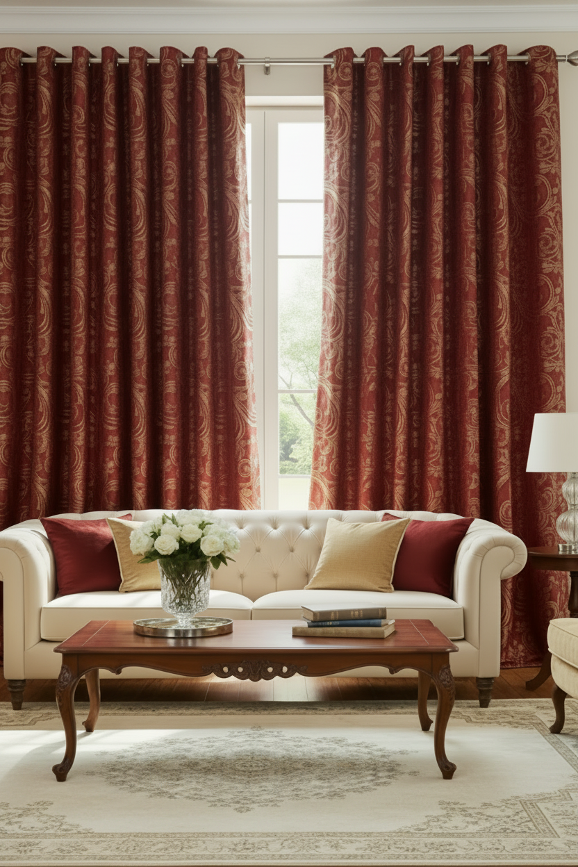DANIELLE BURGUNDY PAISLEY MetallicJacquard Print Grommet Panel Curtain
