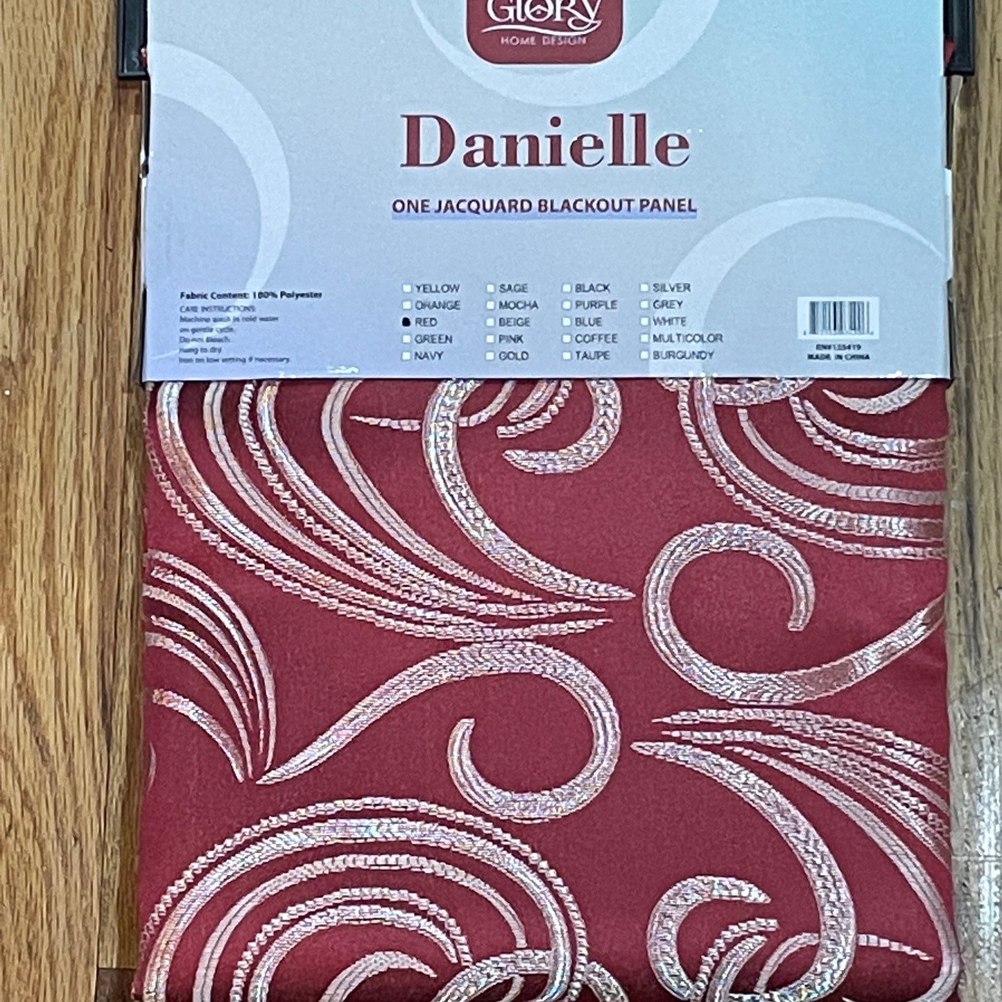 DANIELLE RED SCROLL Metallic Jacquard Print Grommet Panel Curtain