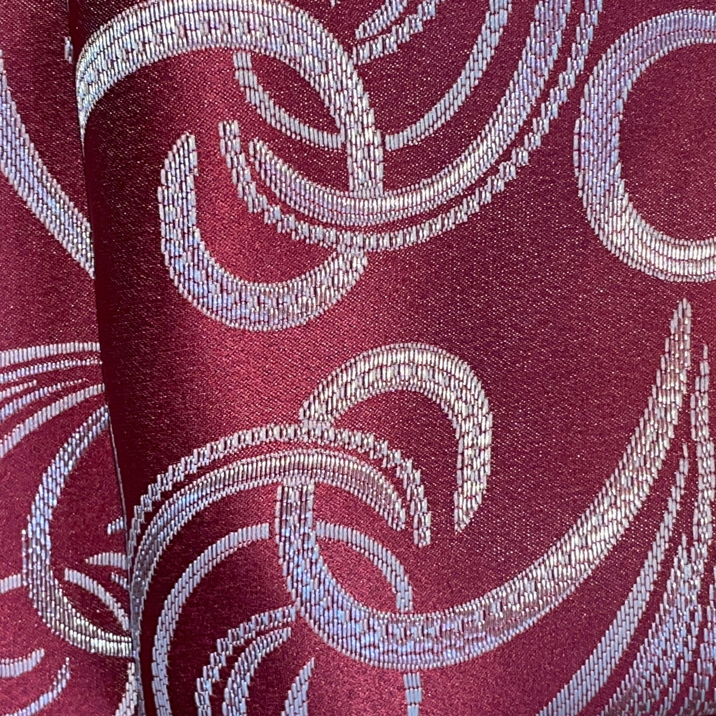 DANIELLE RED SCROLL Metallic Jacquard Print Grommet Panel Curtain