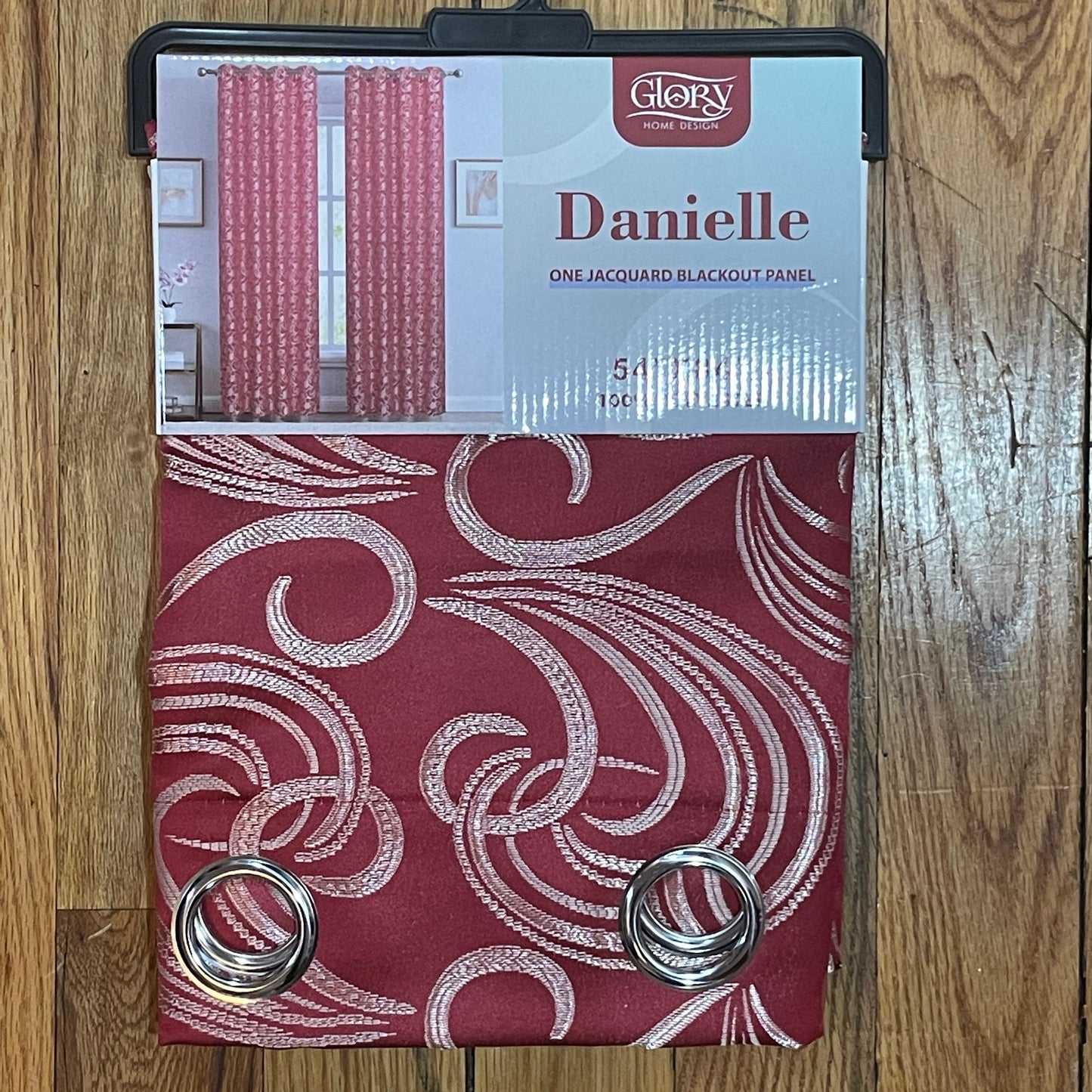 DANIELLE RED SCROLL Metallic Jacquard Print Grommet Panel Curtain