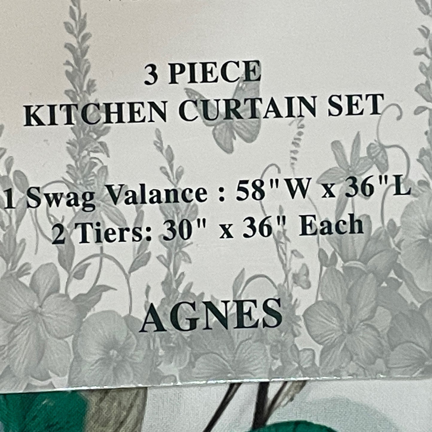 AGNES 3 piece Kitchen curtain  lace Trim Printed embroidered  GREEN