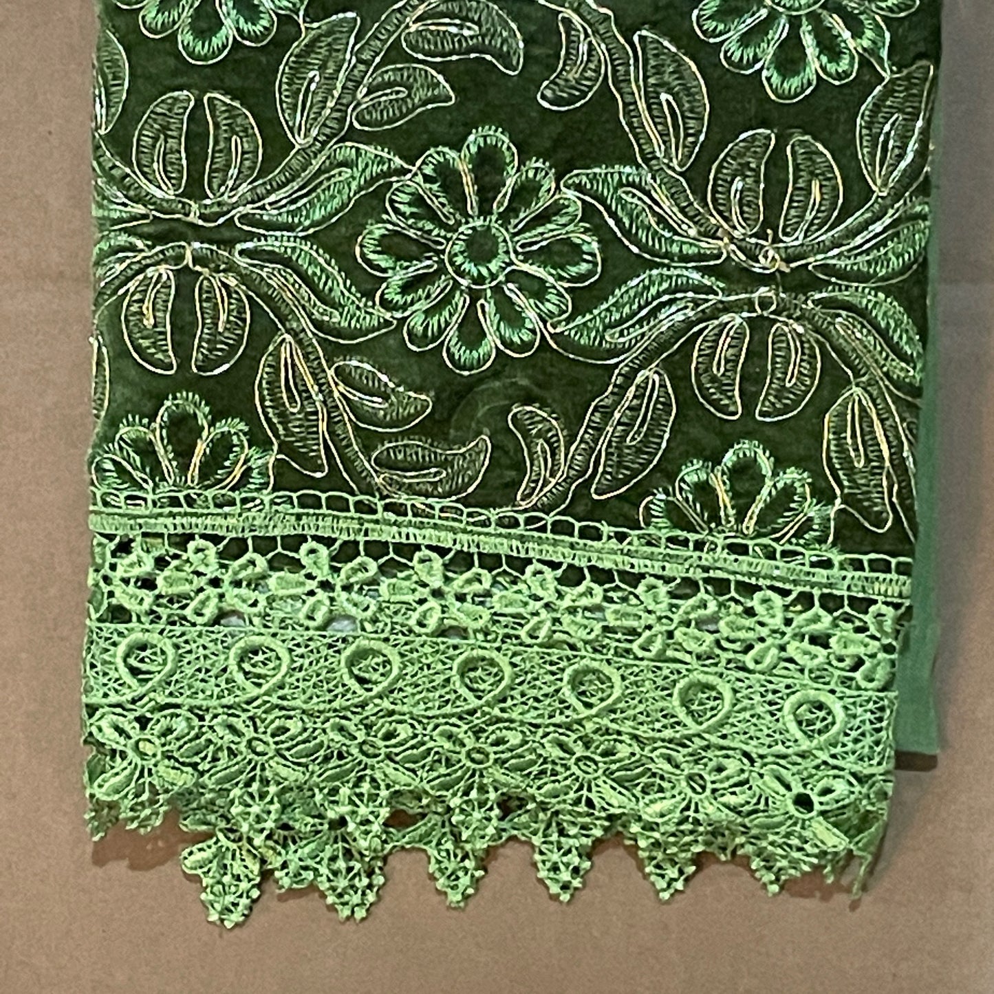 3 piece Kitchen curtain lace embroidered Stitch OKSANA Green