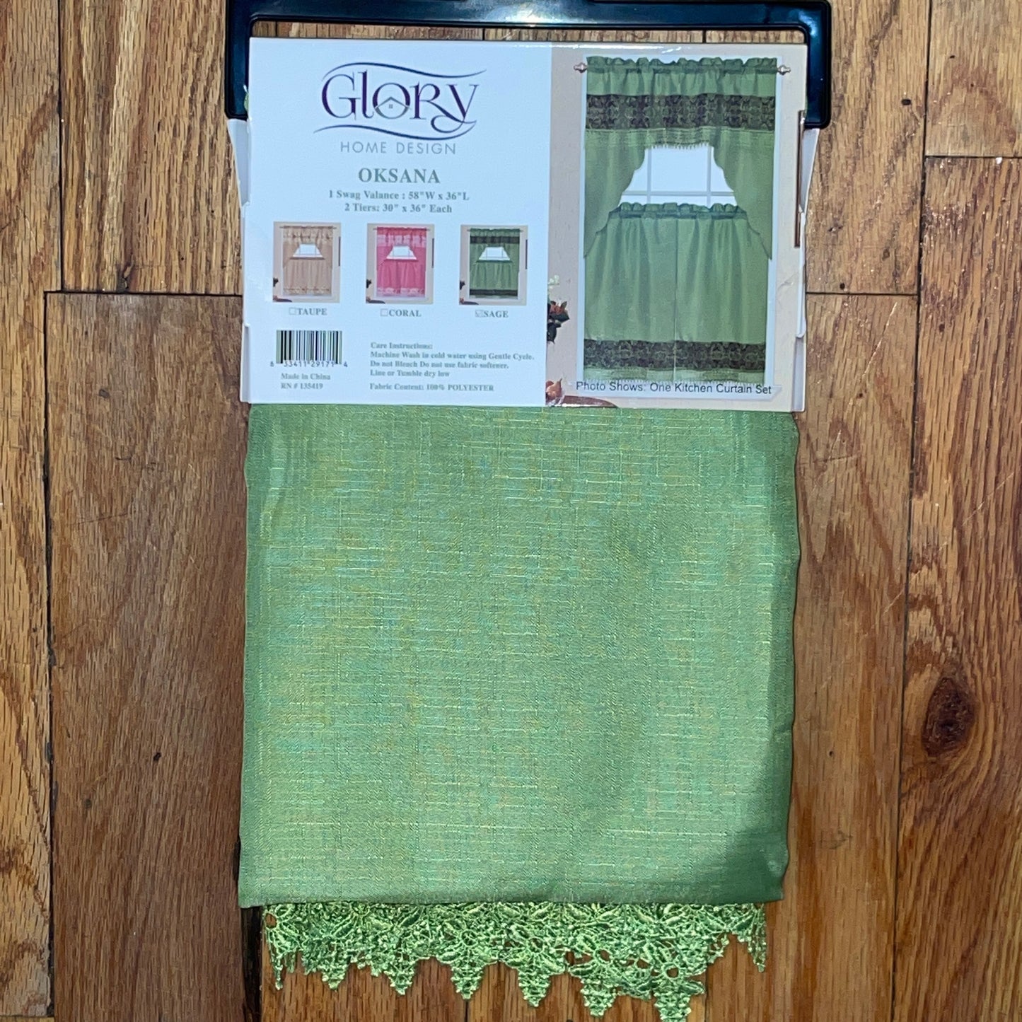 3 piece Kitchen curtain lace embroidered Stitch OKSANA Green