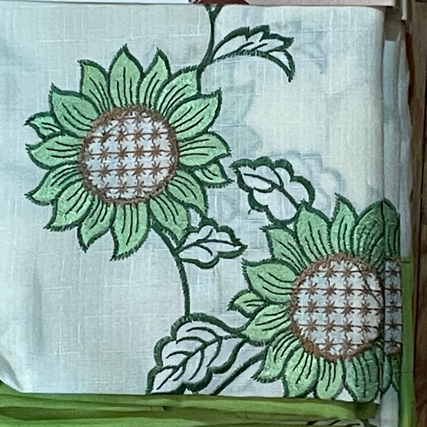 ILANA 3 piece Kitchen curtain Sunflower Embroidered  GREEN