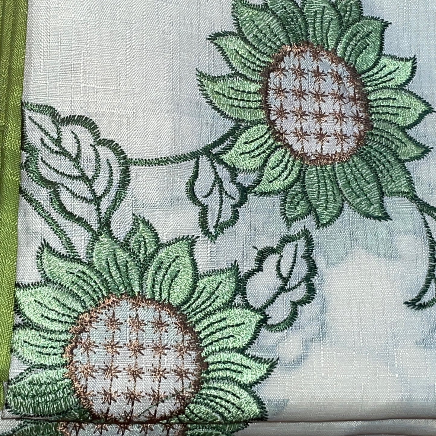 ILANA 3 piece Kitchen curtain Sunflower Embroidered  GREEN
