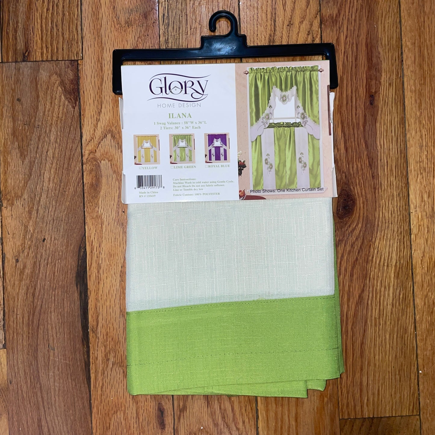 ILANA 3 piece Kitchen curtain Sunflower Embroidered  GREEN
