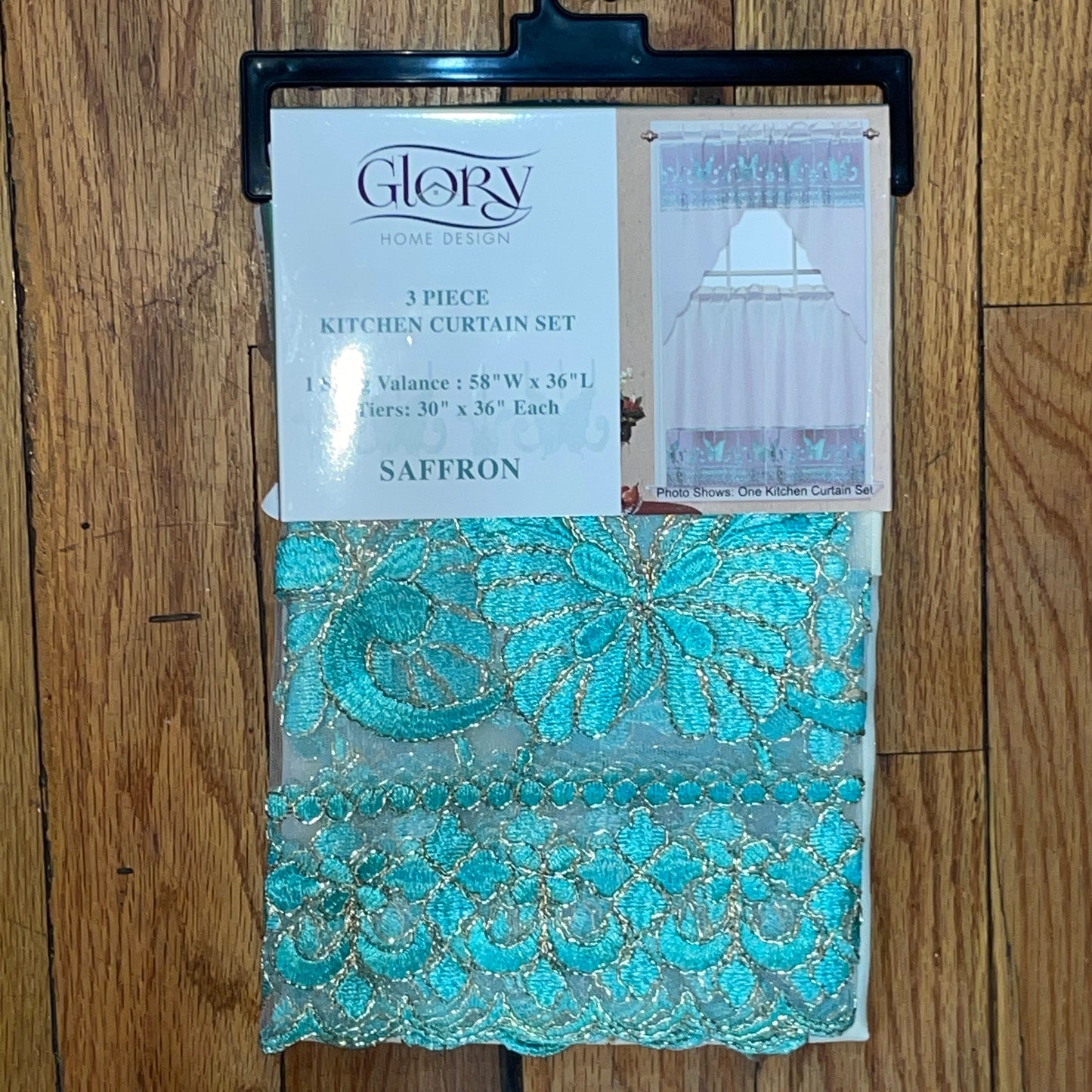 3 piece Kitchen curtain  Stitch  Stitch SAFFRON Aqua