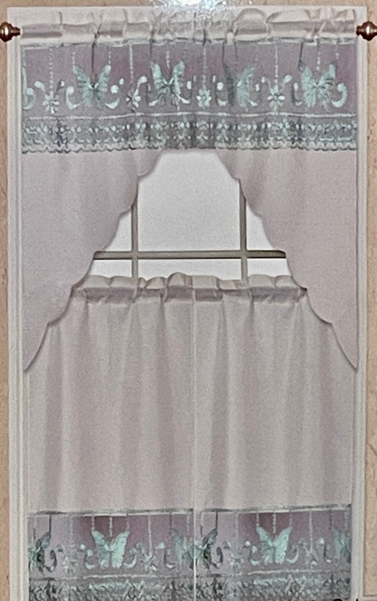 3 piece Kitchen curtain  Stitch  Stitch SAFFRON Aqua