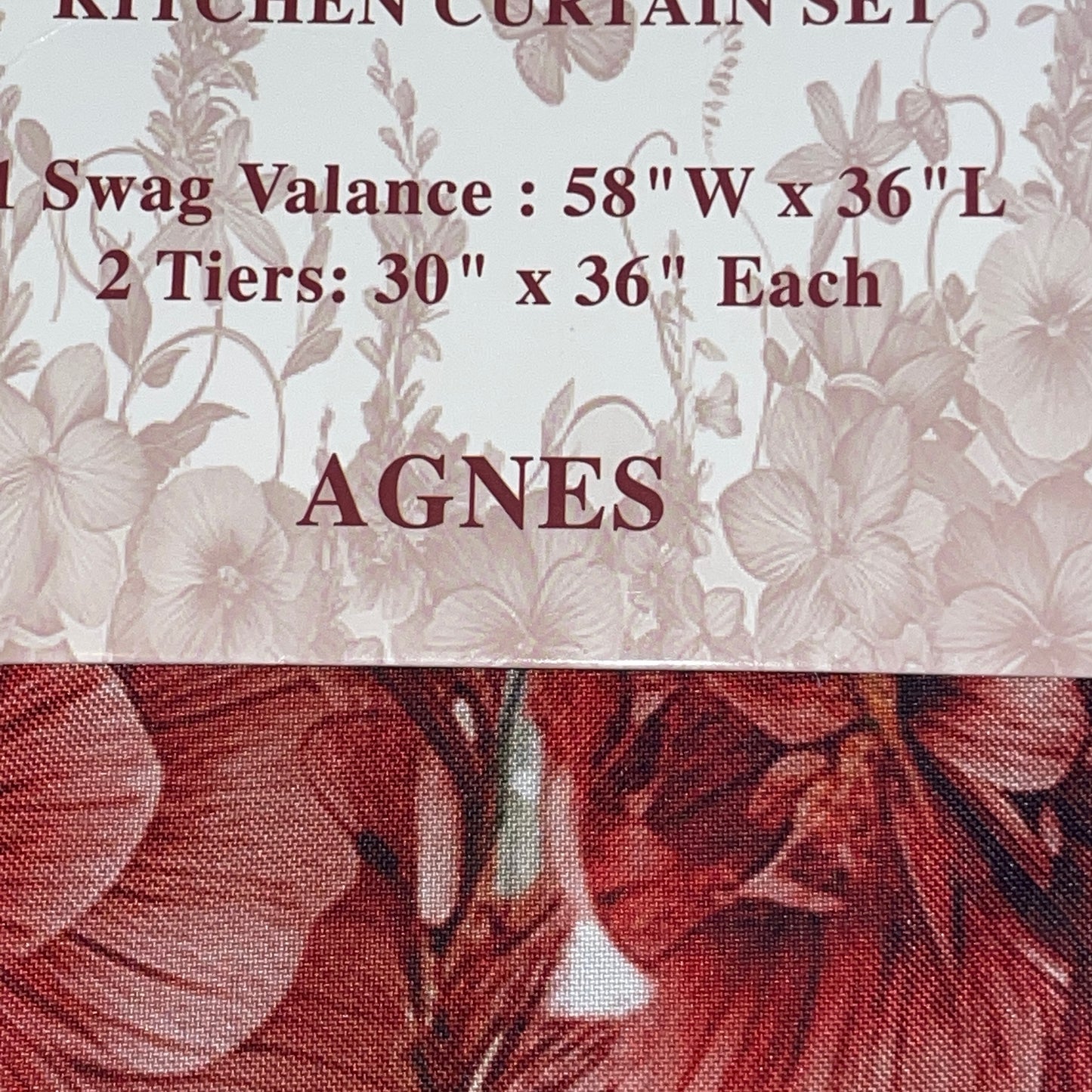 AGNES 3 piece Kitchen curtain  lace Trim Printed embroidered  RED