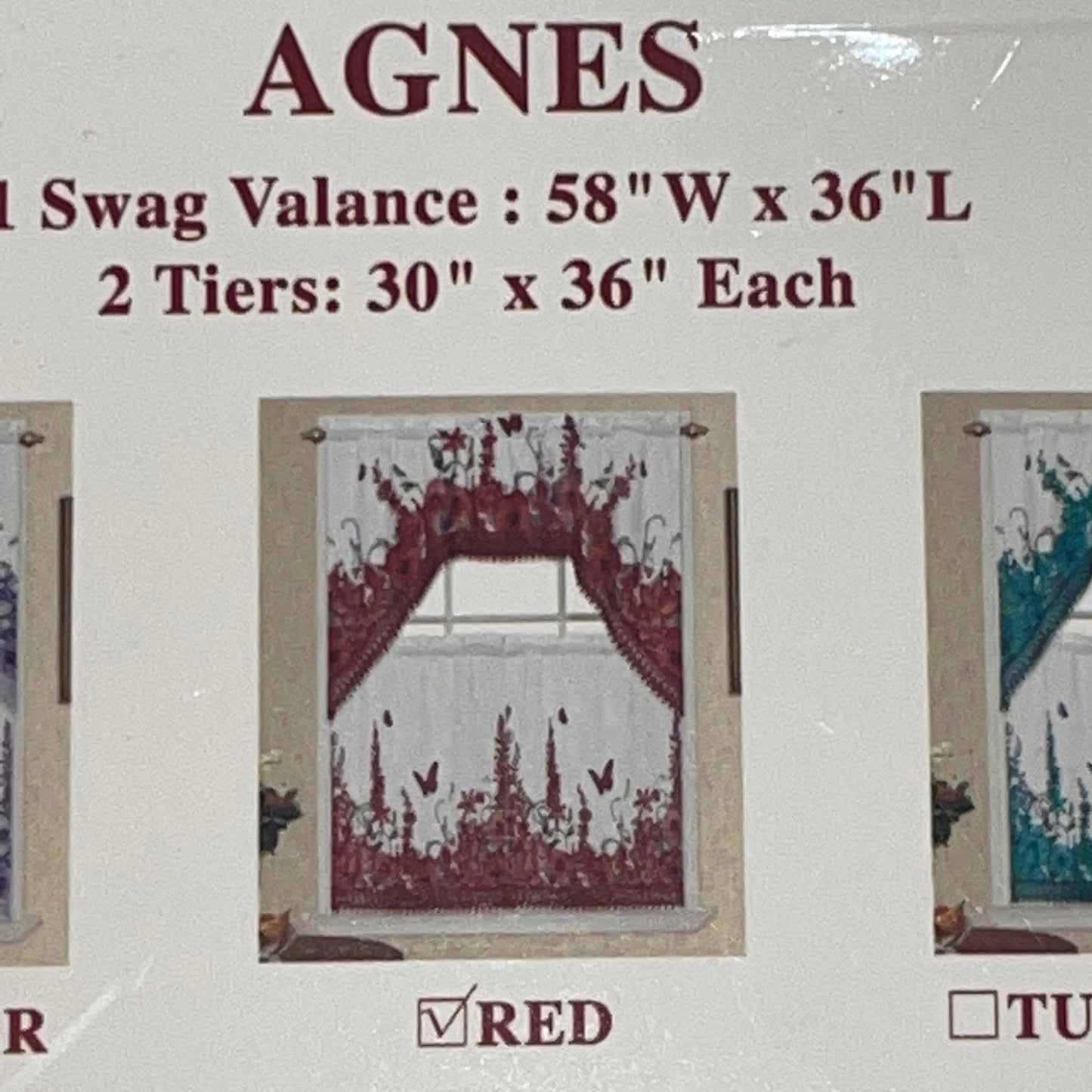AGNES 3 piece Kitchen curtain  lace Trim Printed embroidered  RED