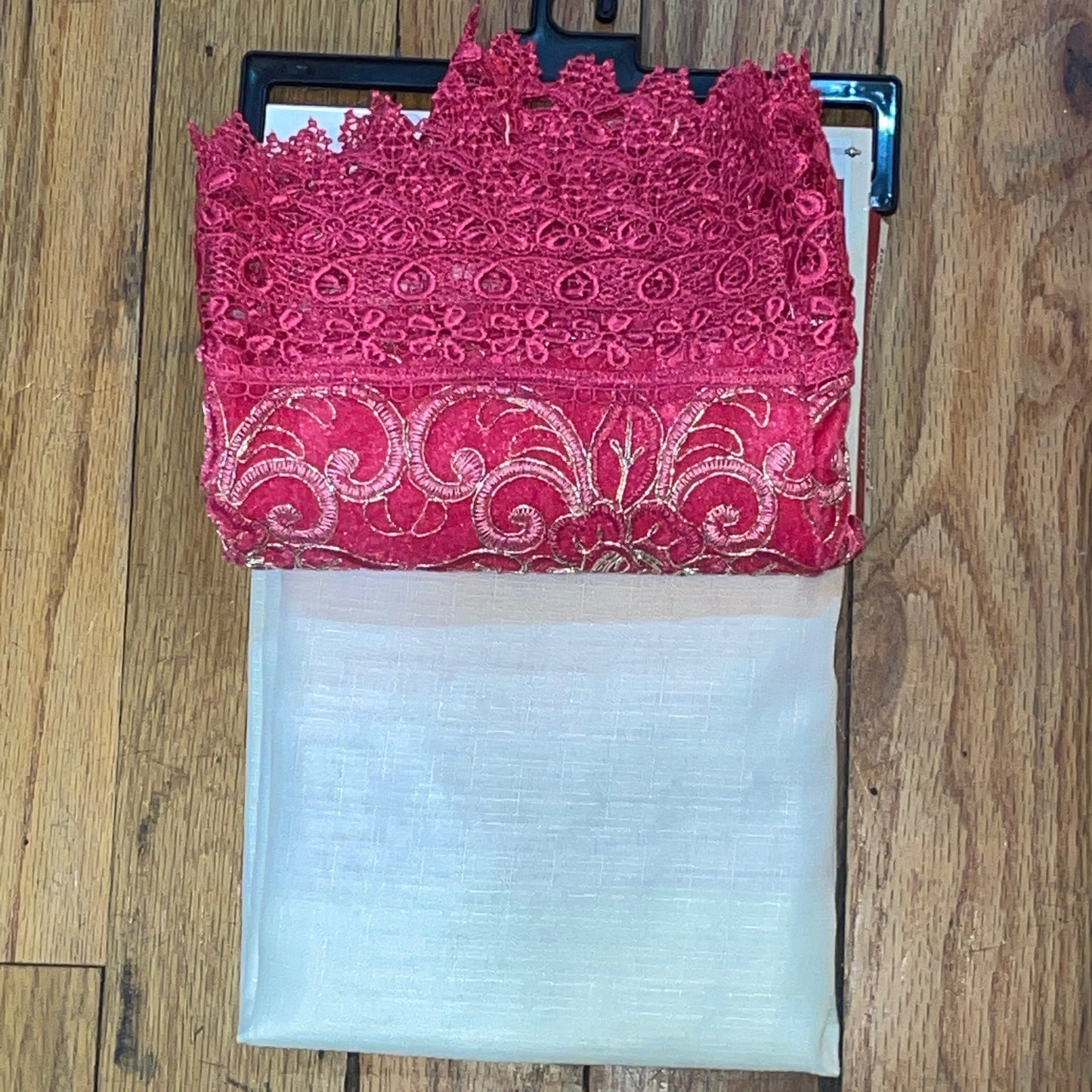 3 piece Kitchen curtain lace embroidered Stitch SKYE Hot Pink