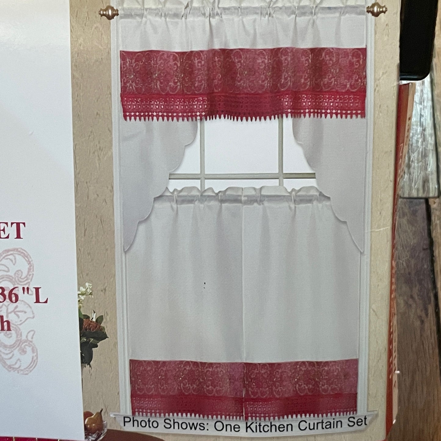 3 piece Kitchen curtain lace embroidered Stitch SKYE Hot Pink