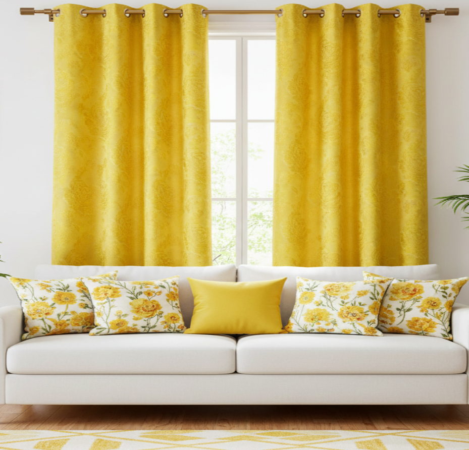 DANIELLE  Pattern Panel Curtain Grommet  Yellow Floral