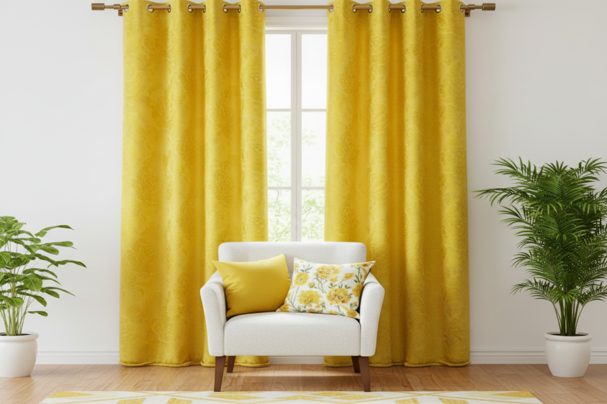 DANIELLE  Pattern Panel Curtain Grommet  Yellow Floral