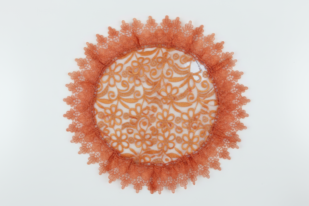 Round Embroidered floral design Table Runner 16 round  Orange