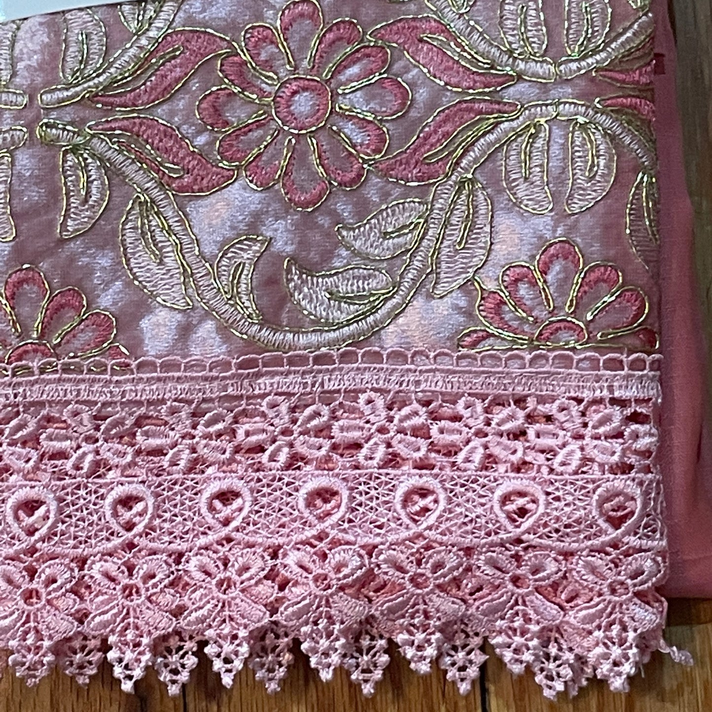 3 piece Kitchen curtain lace embroidered Stitch OKSANA Coral