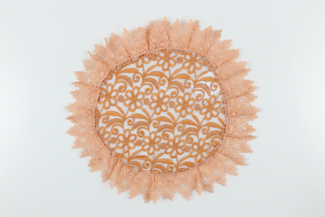 Round Embroidered floral design Table Runner 16 round  Orange