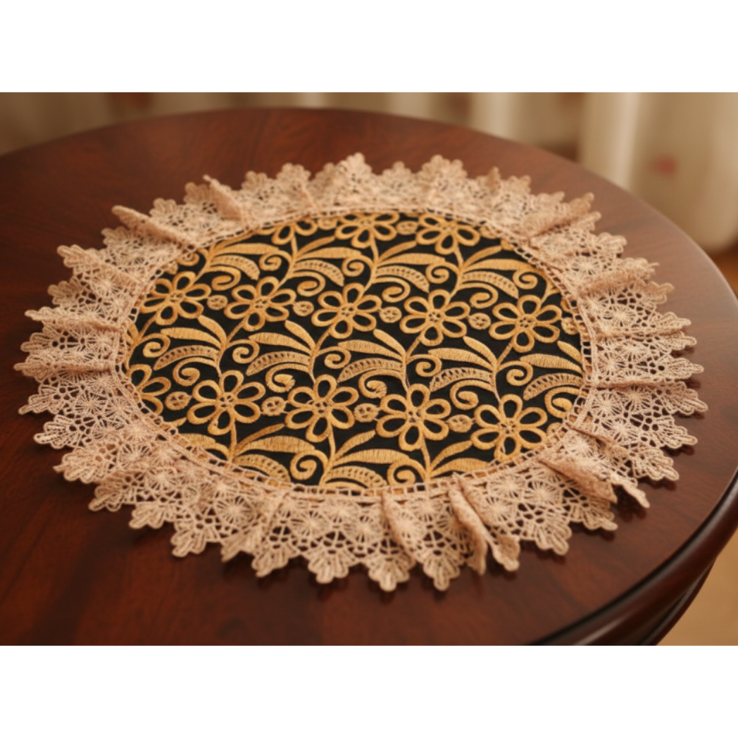 Round Embroidered floral design Table Runner Doilies 16 inch  round  Orange
