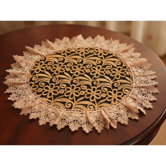 Round Embroidered floral design Table Runner Doilies 16 inch  round  Orange