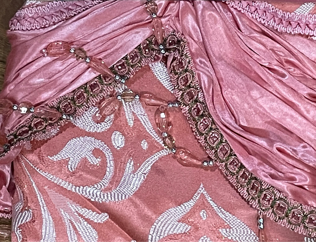 IRENE  BLUSH Jacquard  Pattern Panel Curtain w attached lace valance Coral BLUSH