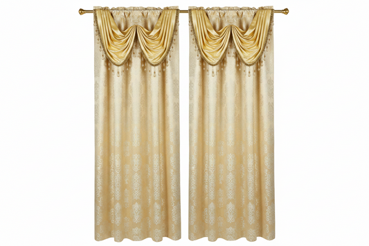 SLOANE Jacquard  Pattern Panel Curtain w attached lace valance Beige