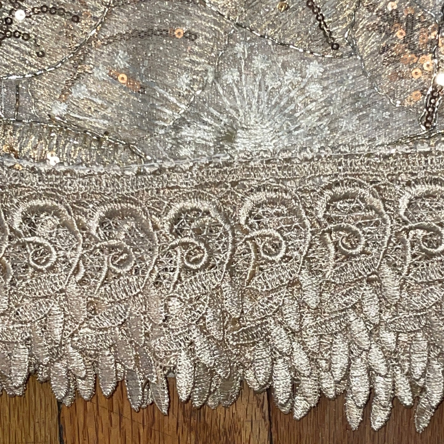 3 piece Kitchen curtain lace Leaf embroidered Stitch NOOR Beige