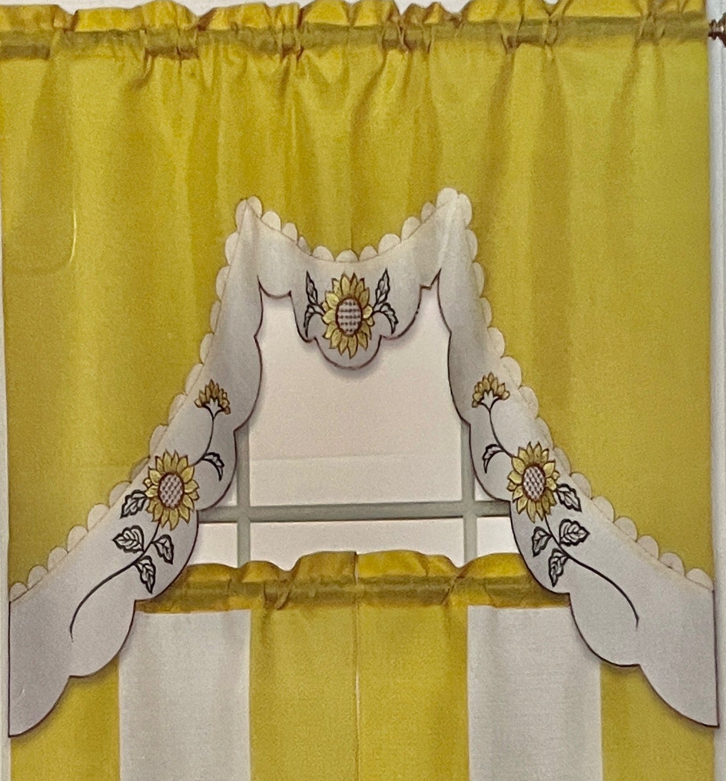 ILANA 3 piece Kitchen curtain Sunflower Embroidered  YELLOW
