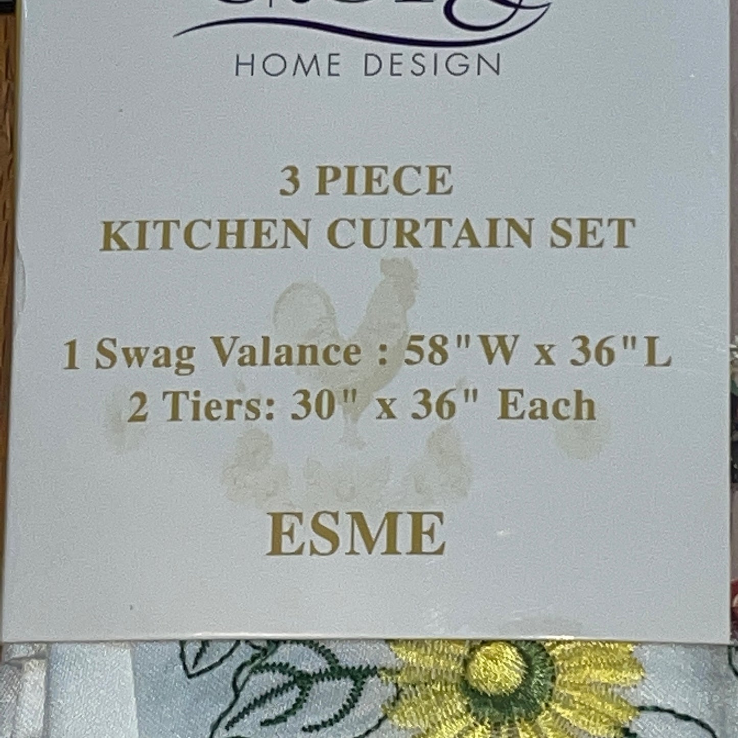 ESME 3 piece Kitchen curtain Sunflower rooster  Embroidered YELLOW