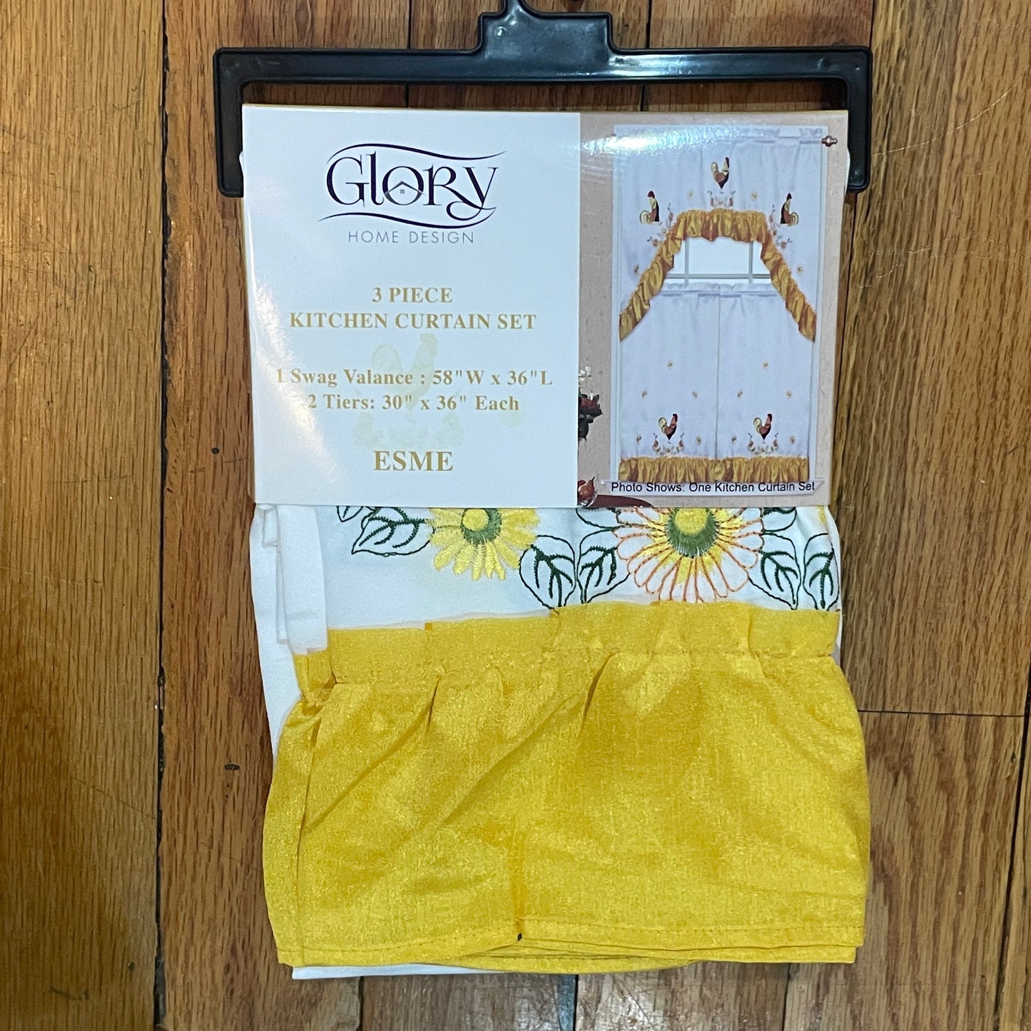 ESME 3 piece Kitchen curtain Sunflower rooster  Embroidered YELLOW