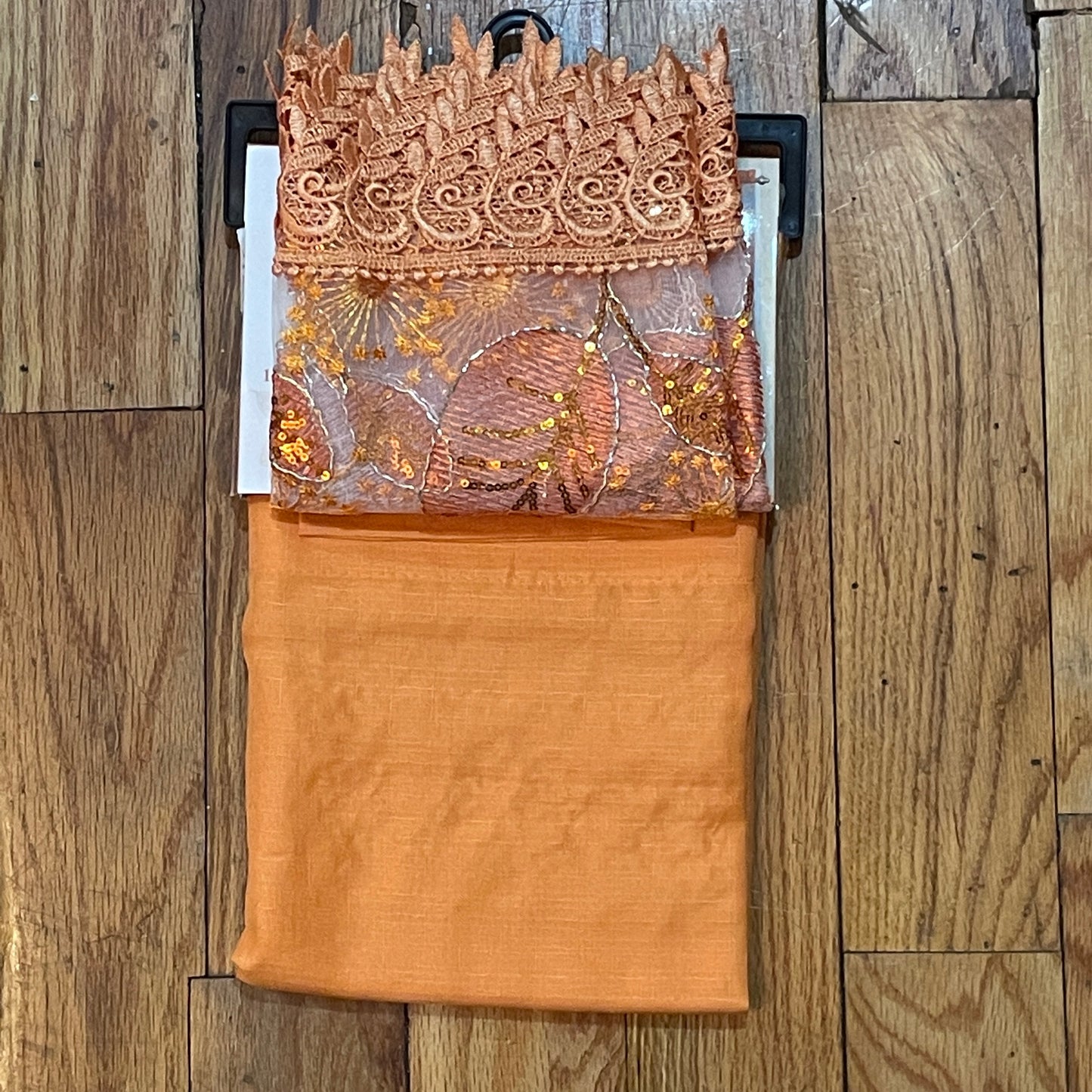 3 piece Kitchen curtain lace embroidered Leaf Stitch NOOR Orange