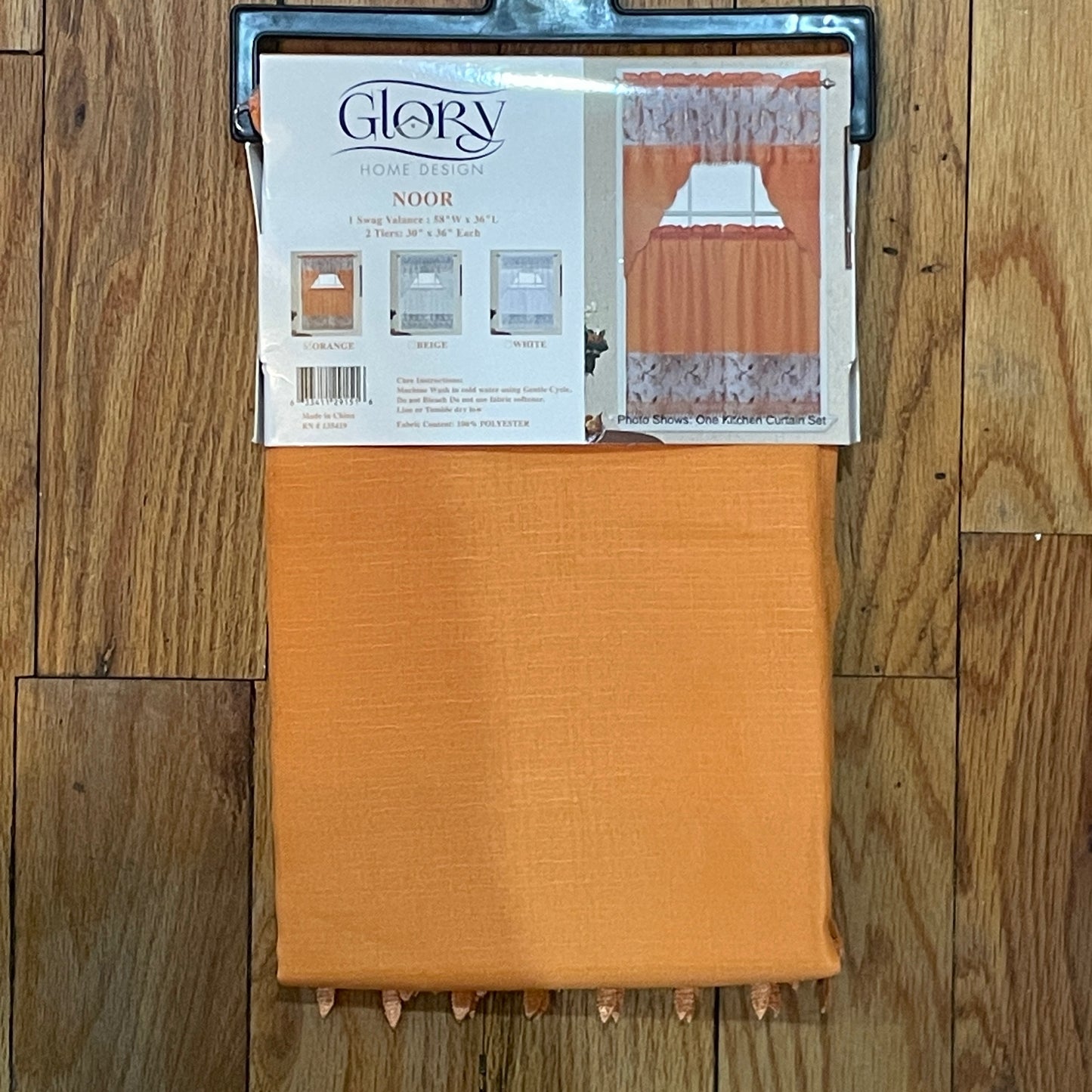 3 piece Kitchen curtain lace embroidered Leaf Stitch NOOR Orange