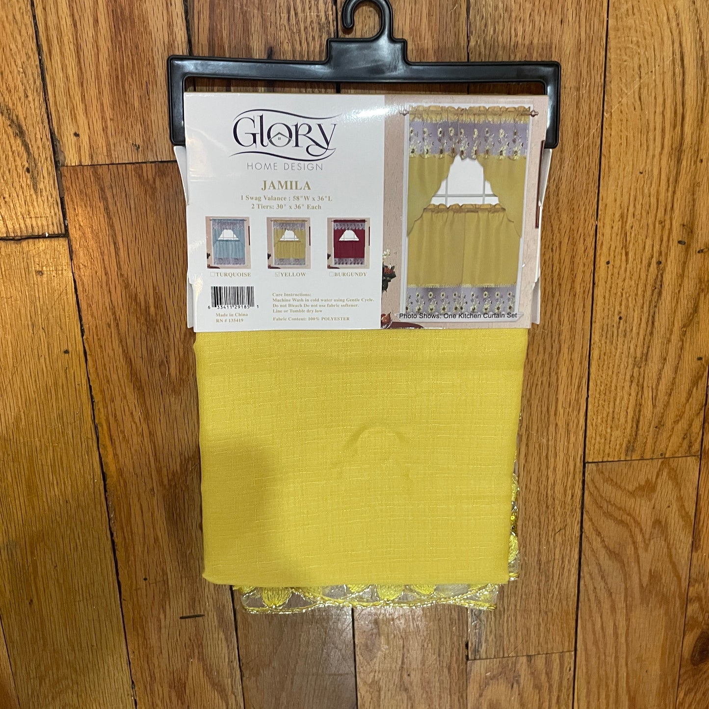 3 piece Kitchen curtain Flower Sequin Stitch  Stitch JAMILA Yellow
