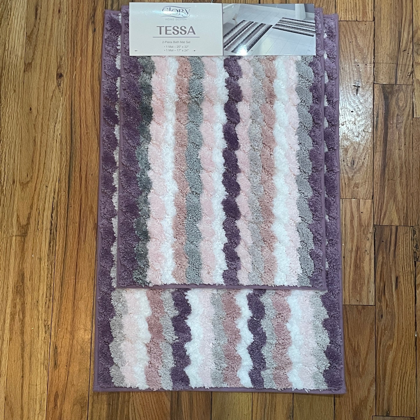 TESSA Stiped Square  Soft 2 piece bathroom Mats Rug set