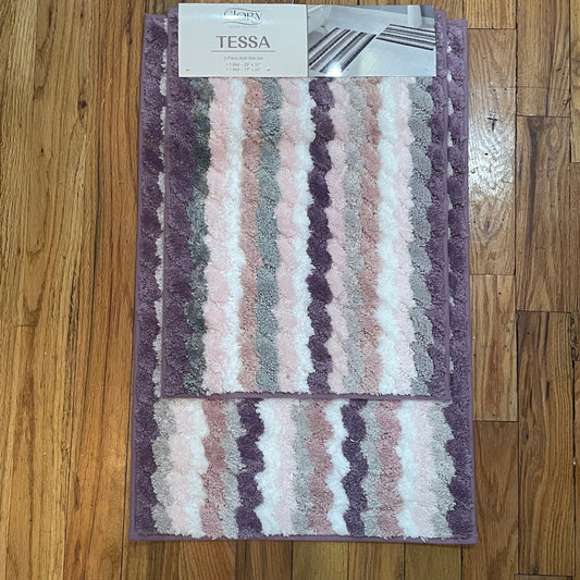 TESSA Stiped Square  Soft 2 piece bathroom Mats Rug set