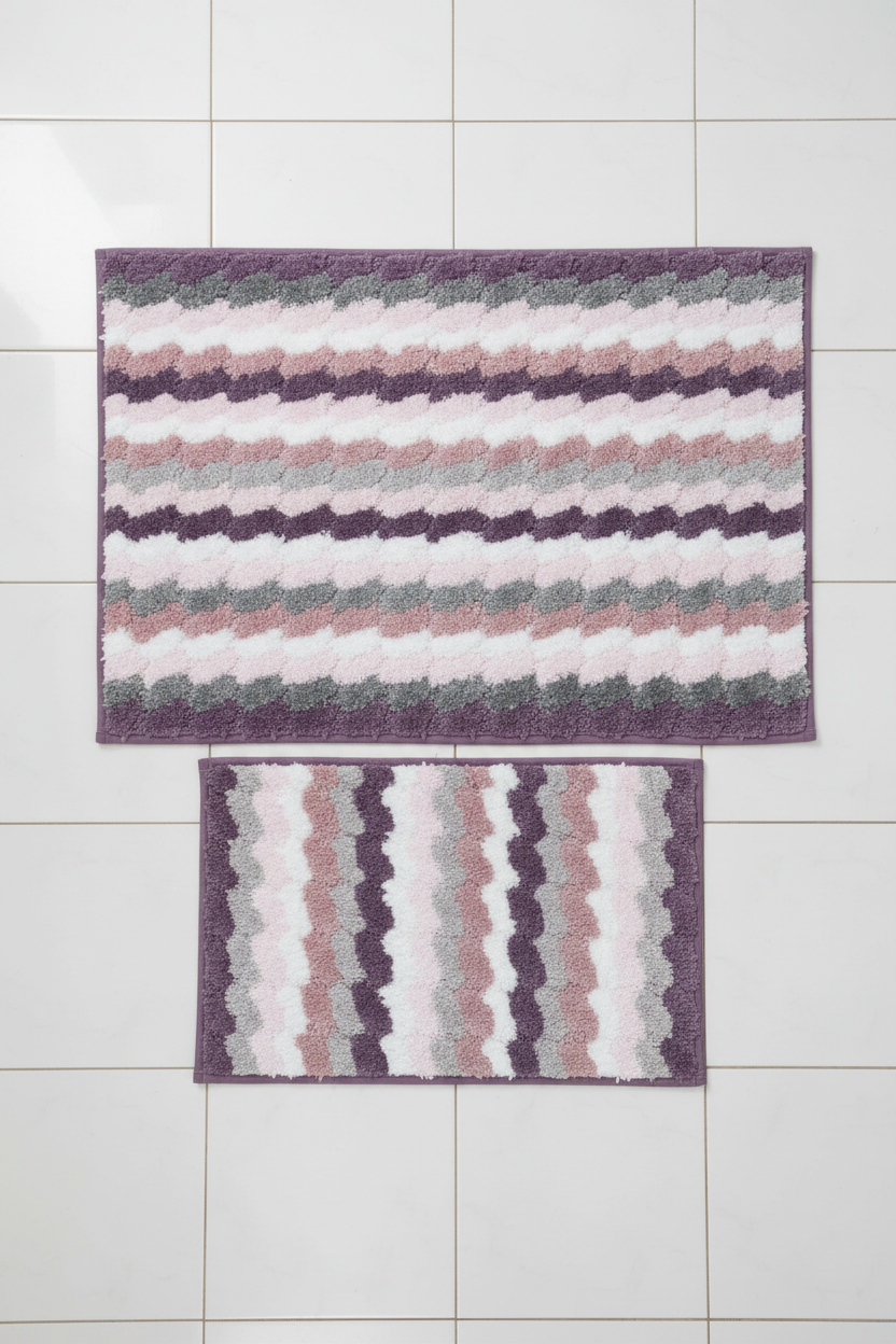 TESSA Stiped Square  Soft 2 piece bathroom Mats Rug set