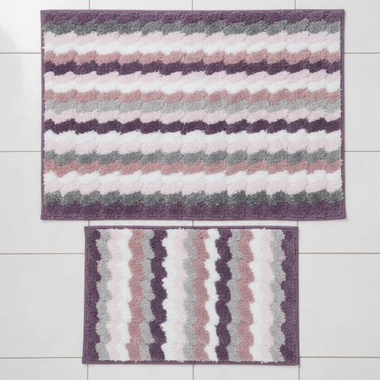 TESSA Stiped Square  Soft 2 piece bathroom Mats Rug set