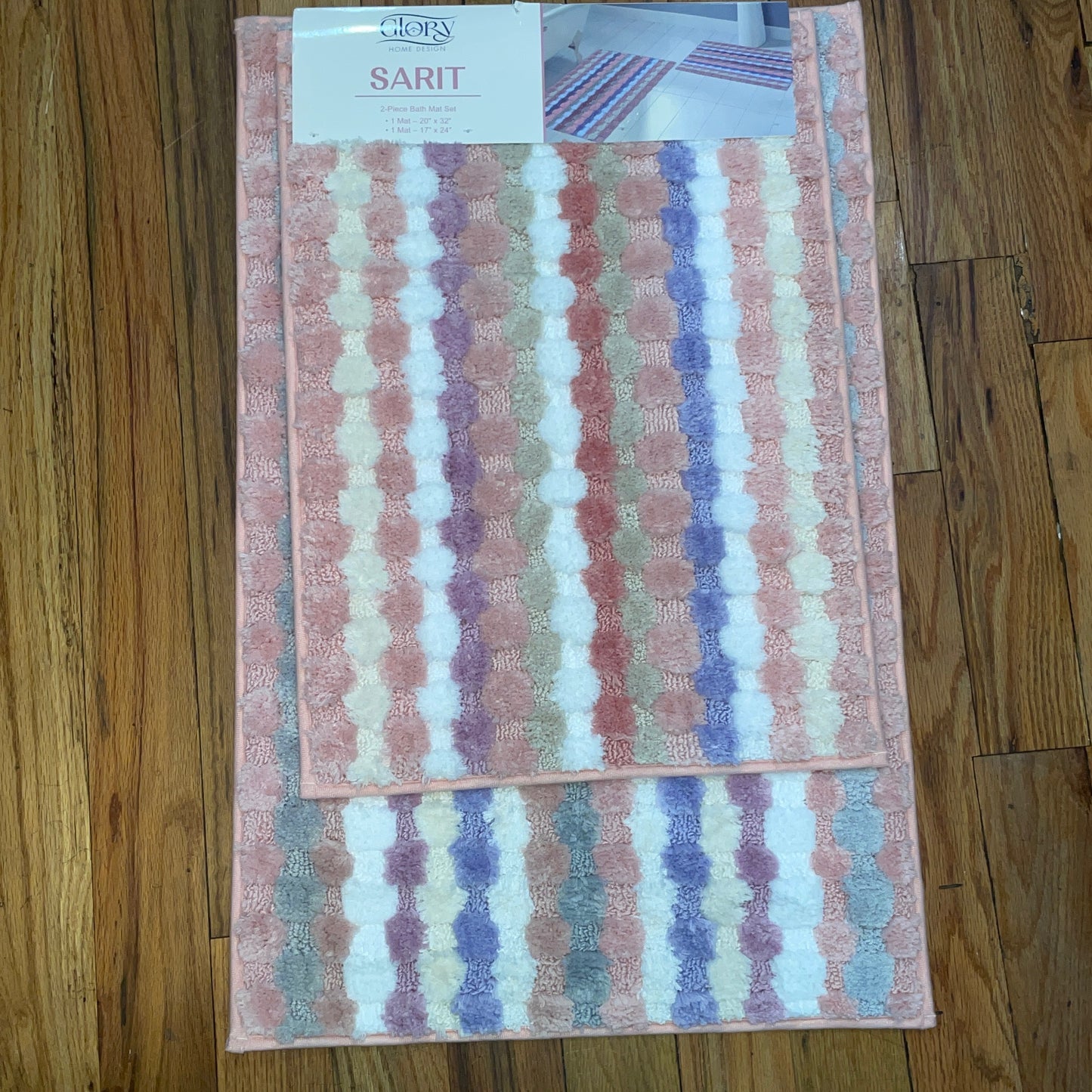 TESSA Stiped Square  Soft 2 piece bathroom Mats Rug set