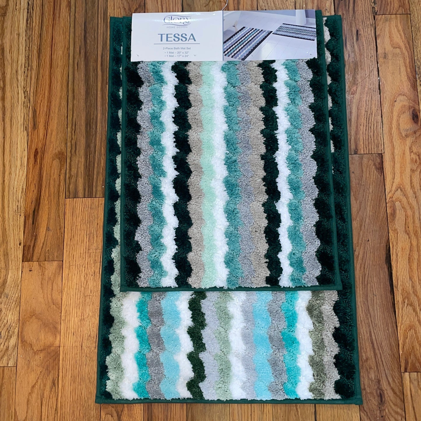 TESSA Stiped Square  Soft 2 piece bathroom Mats Rug set