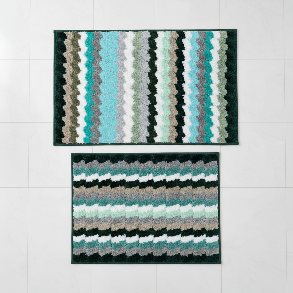 TESSA Stiped Square  Soft 2 piece bathroom Mats Rug set