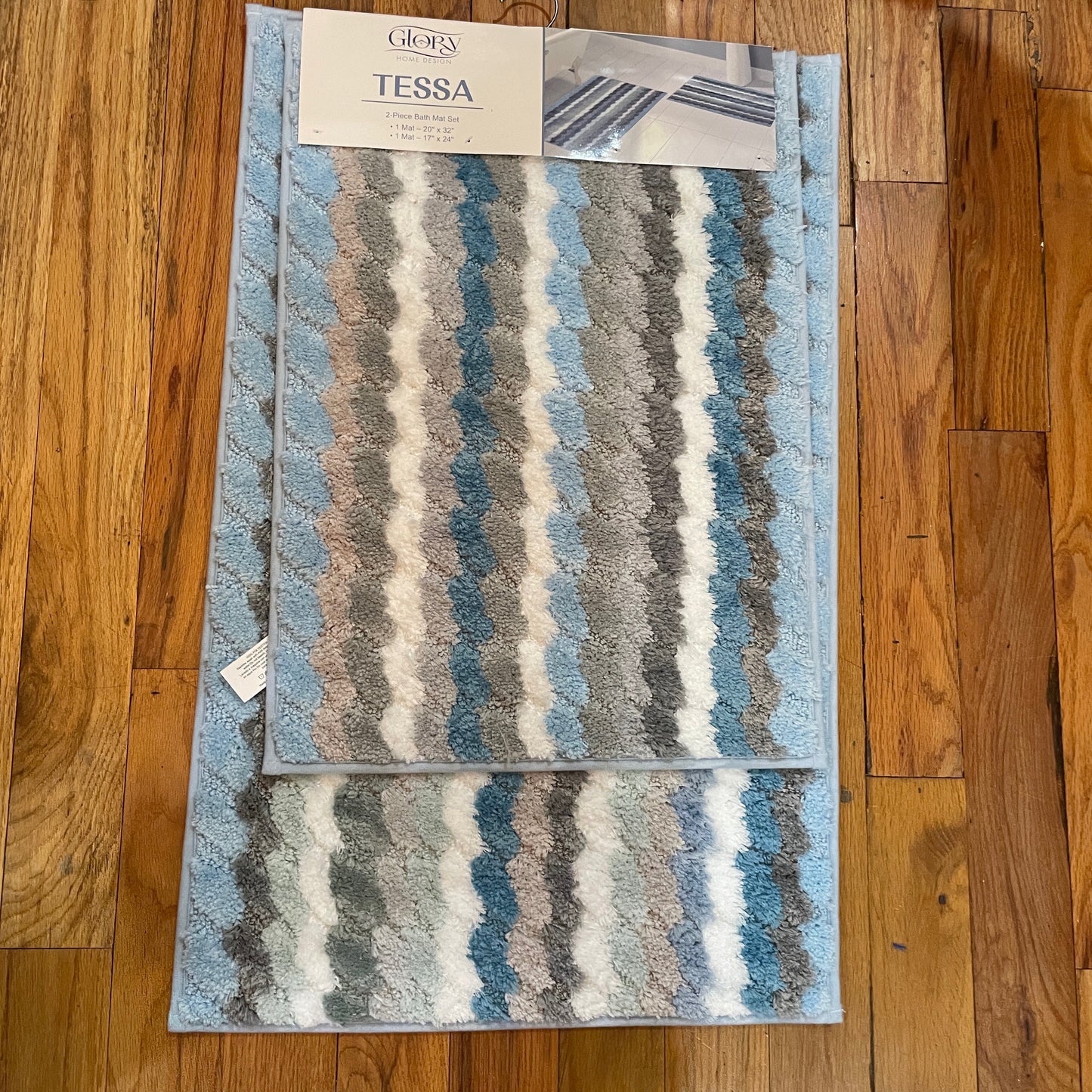 TESSA Stiped Square  Soft 2 piece bathroom Mats Rug set
