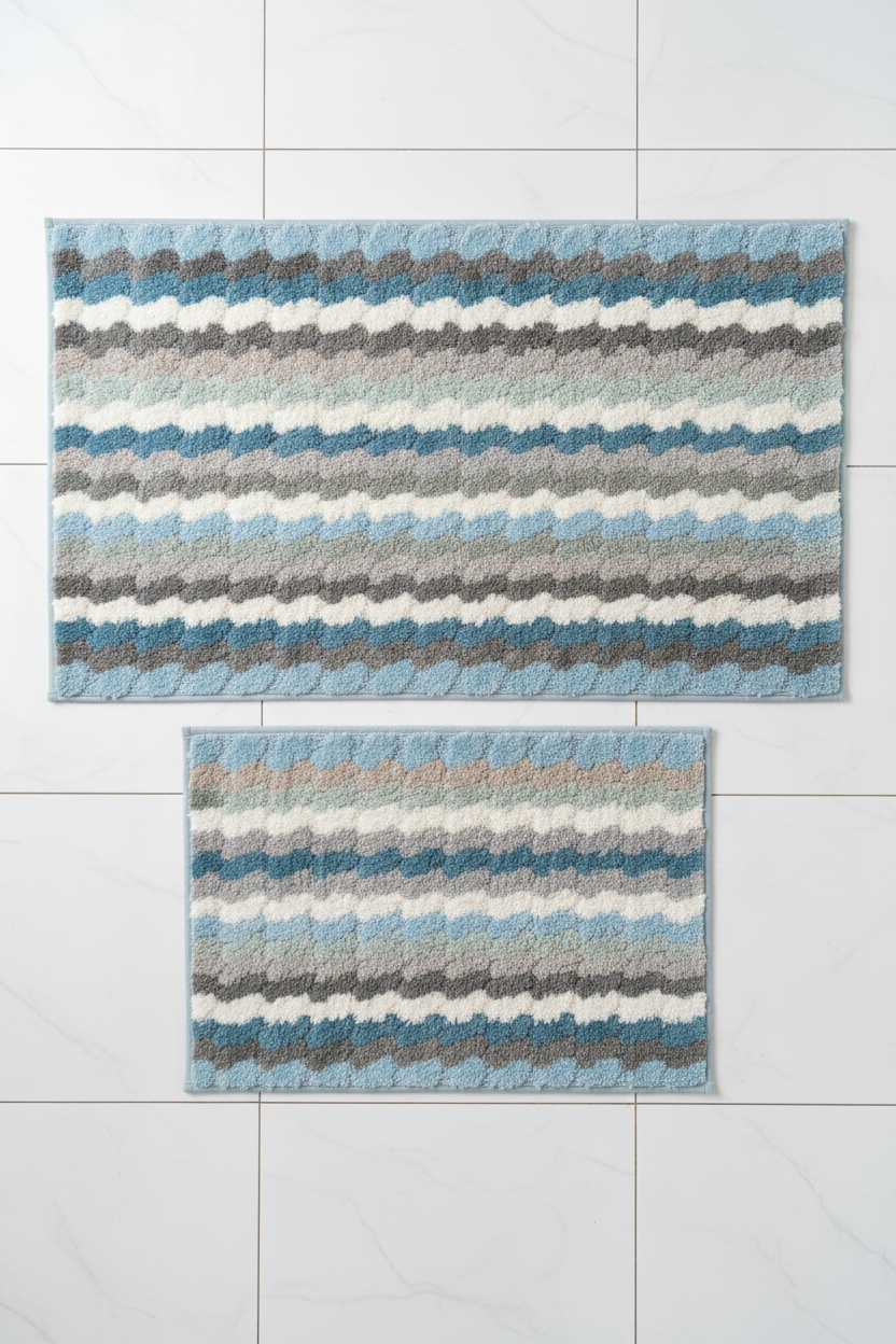 TESSA Stiped Square  Soft 2 piece bathroom Mats Rug set