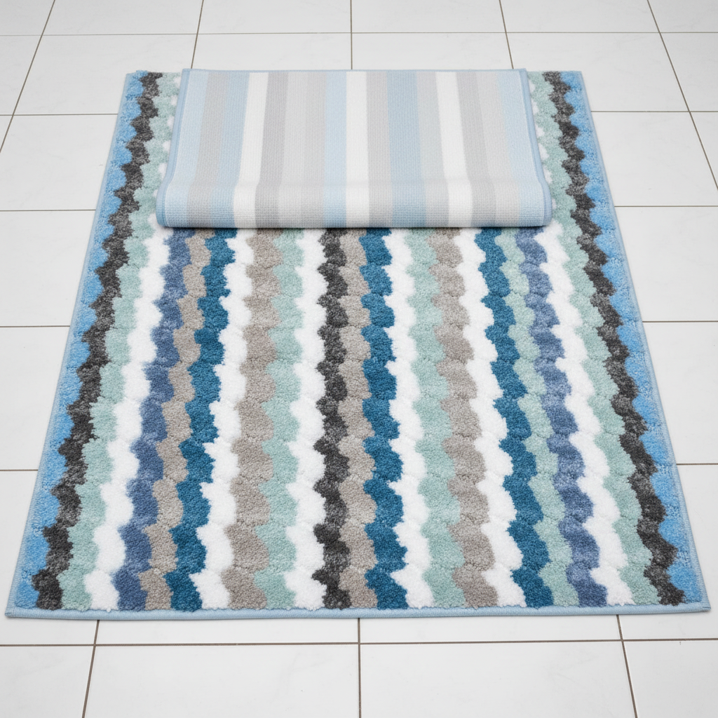TESSA Stiped Square  Soft 2 piece bathroom Mats Rug set