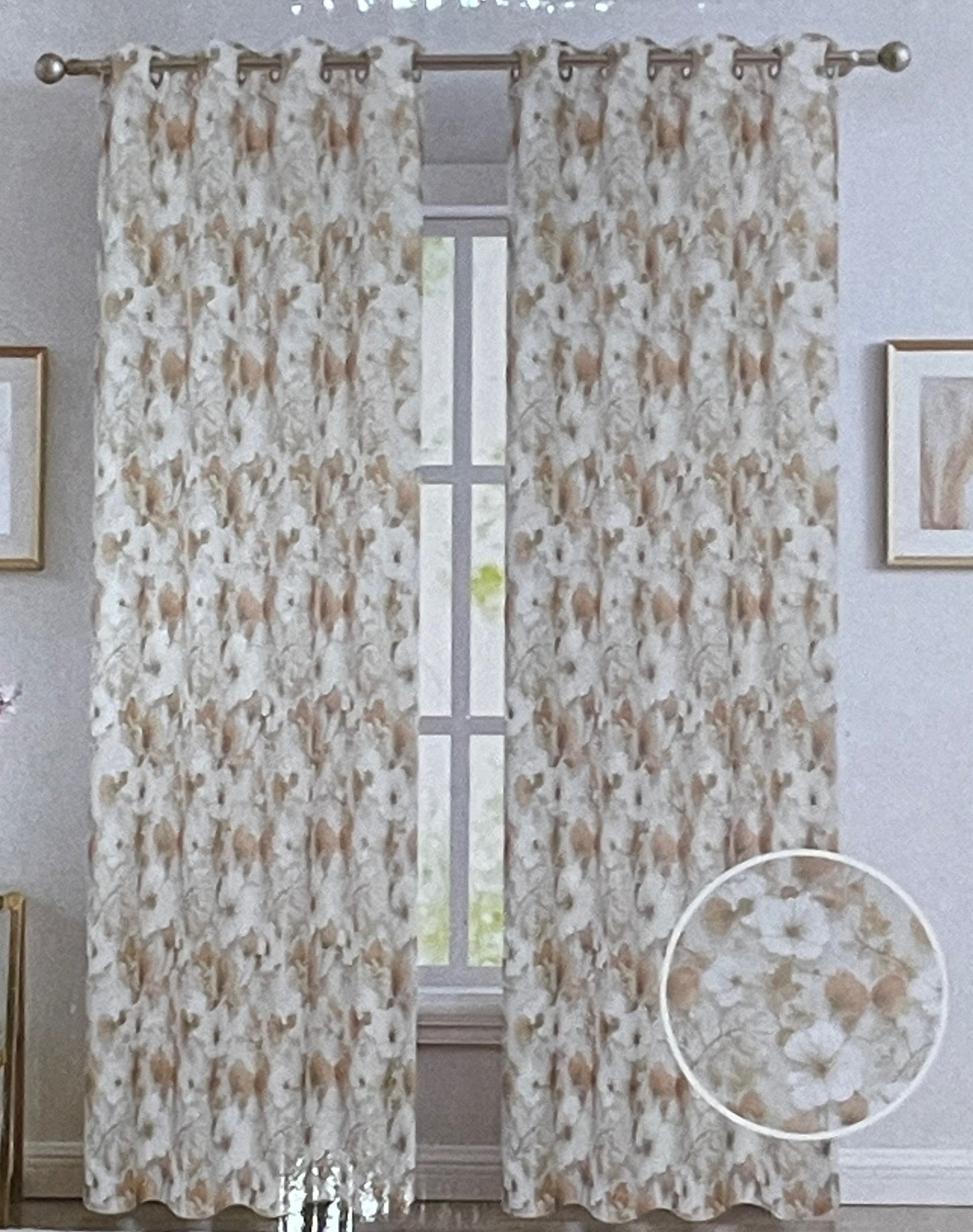 HEATHER BOTANICAL LEAF RUST Printed Grommet Panel Curtain