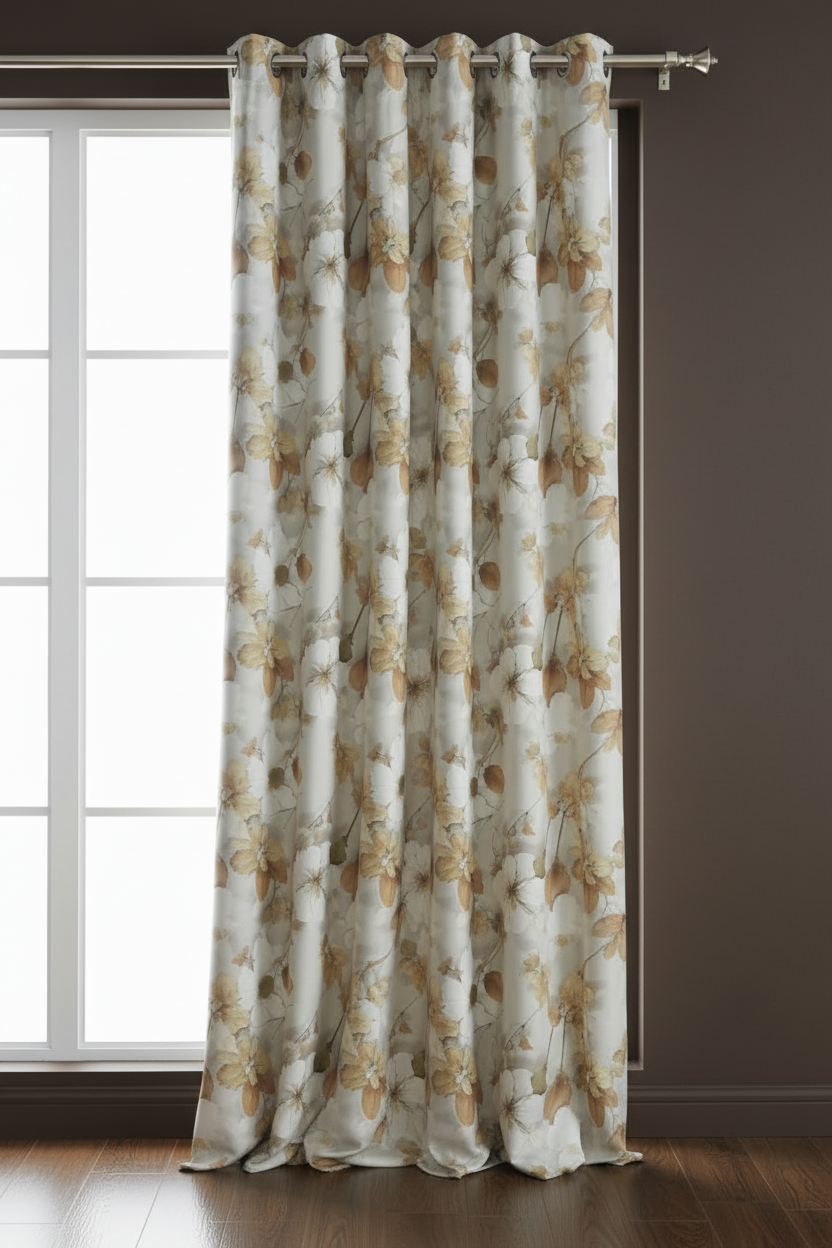 HEATHER BOTANICAL LEAF RUST Printed Grommet Panel Curtain