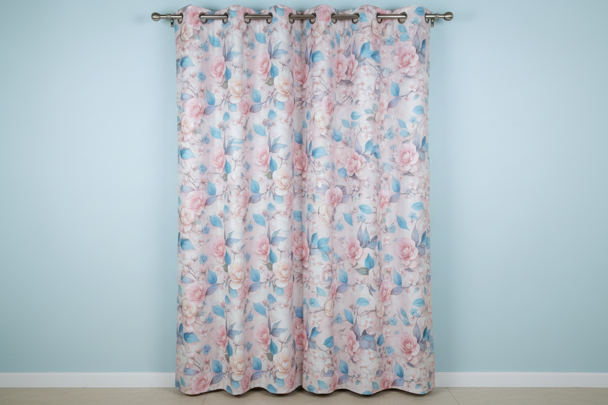 HEATHER BOTANICAL FLOWER PINK  Printed Grommet Panel Curtain