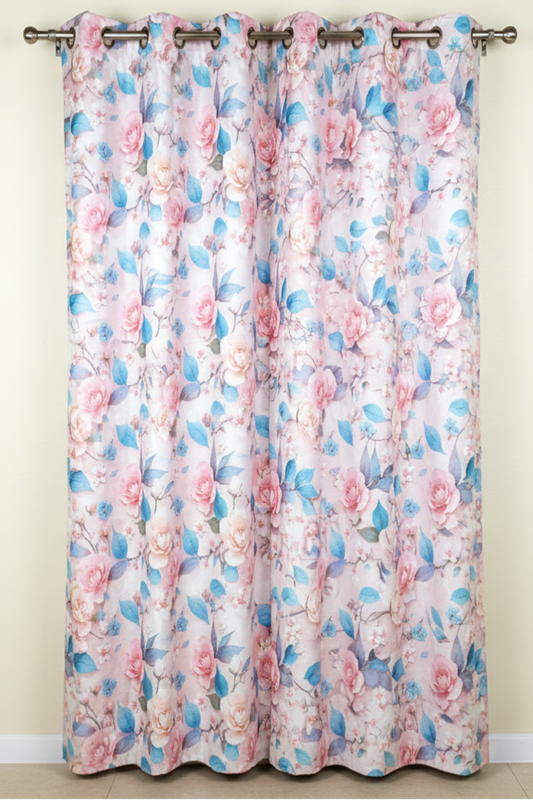 HEATHER BOTANICAL FLOWER PINK  Printed Grommet Panel Curtain