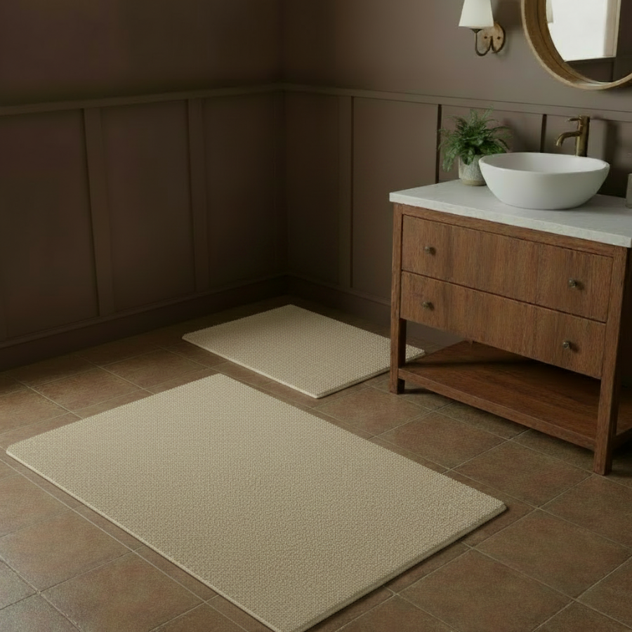 PANDORA  Square  Soft 2 piece bathroom Mats Rug set BEIGE