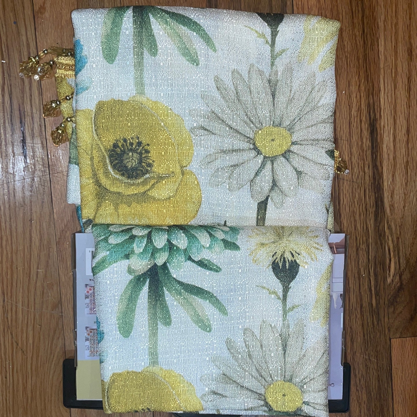 ELIZA Crepe  Pattern Panel Curtain w attached lace valance YELLOW