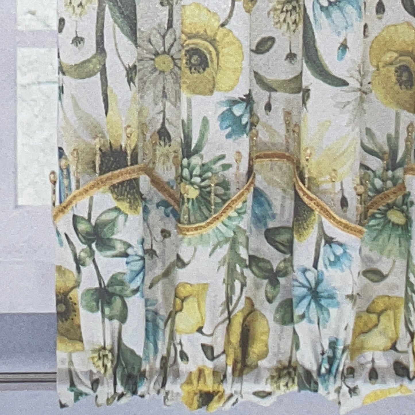 ELIZA Crepe  Pattern Panel Curtain w attached lace valance YELLOW